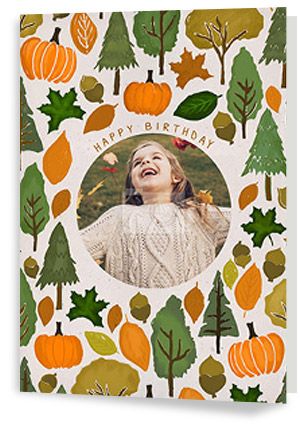 Happy Birthday Pumpkins and Trees Photo Card